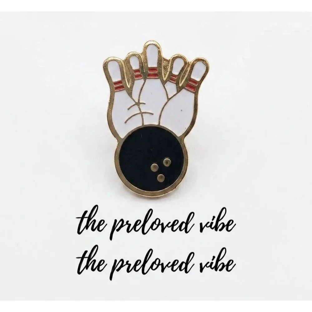 Bowling Pin and Ball Pinback Button Lapel Enamel Gold Tone